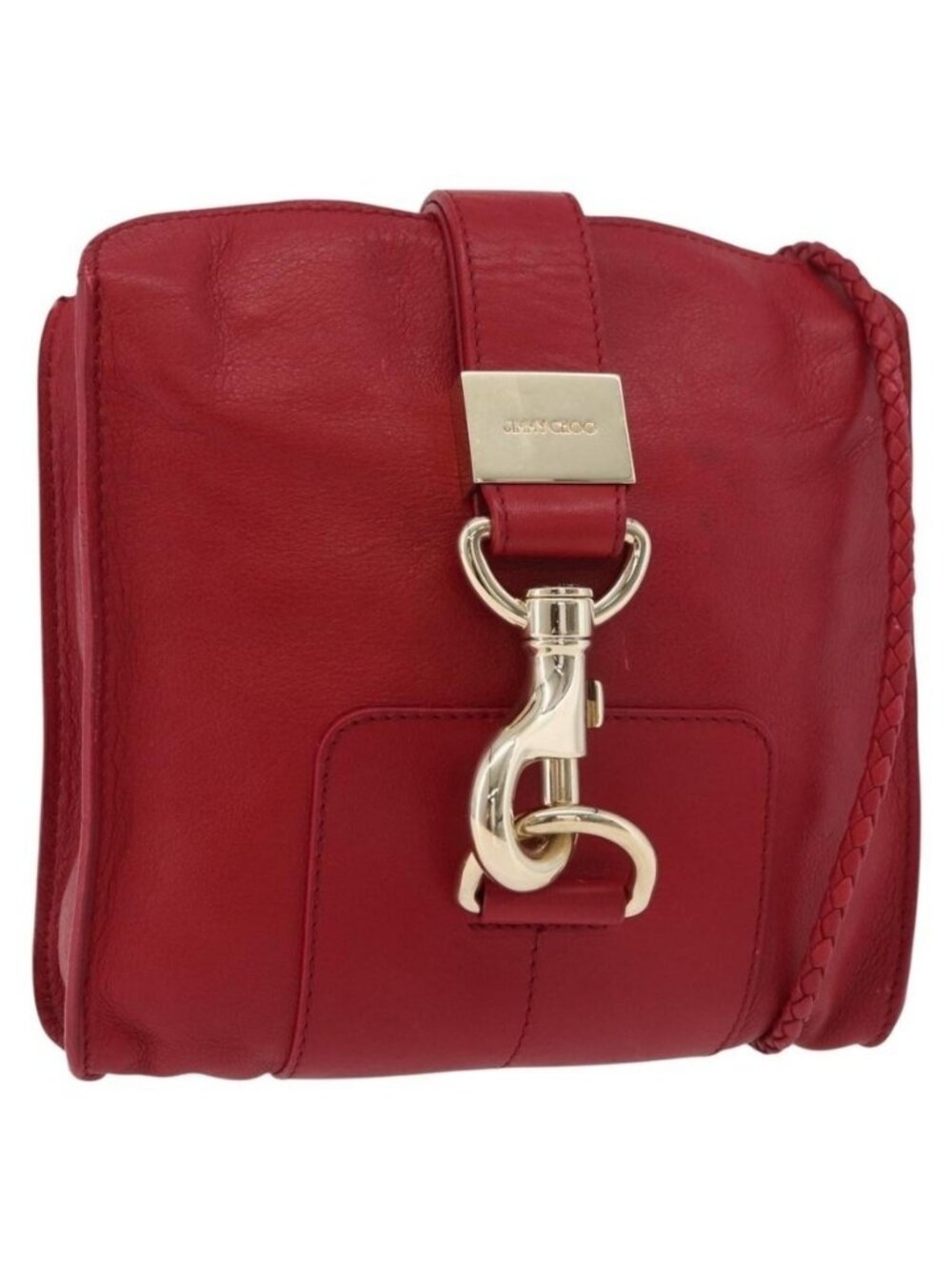 Authentic Jimmy Choo Shoulder Bag Leather Red Gold